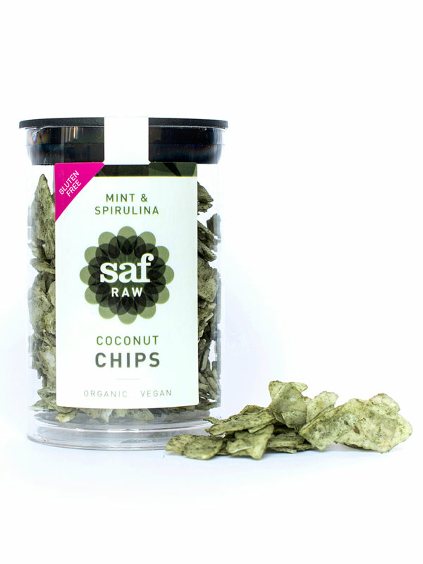 Mint & Spirulina Coconut Chips, Organic 30g (Saf Raw)