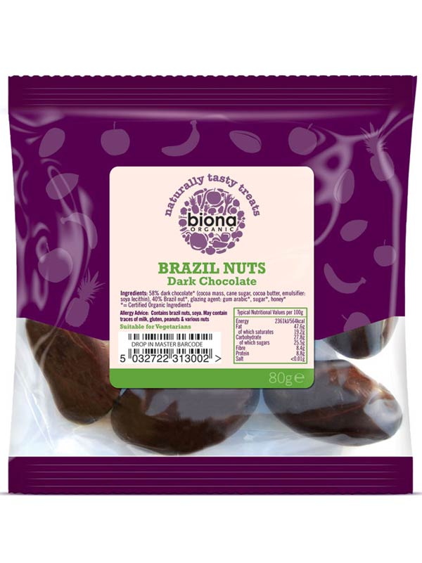 Dark Chocolate Covered Brazil Nuts, Organic 80g (Biona) Healthy Supplies