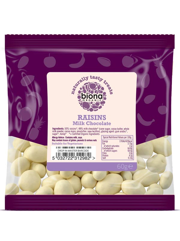 Yoghurt White Chocolate Covered Raisins, Organic 60g (Biona