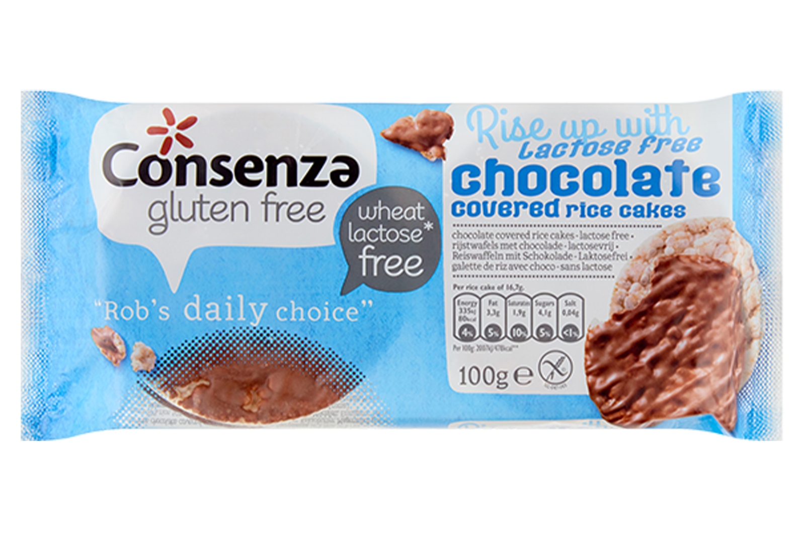 Rice Cakes with LactoseFree Milk Chocolate 100g (Consenza) Healthy