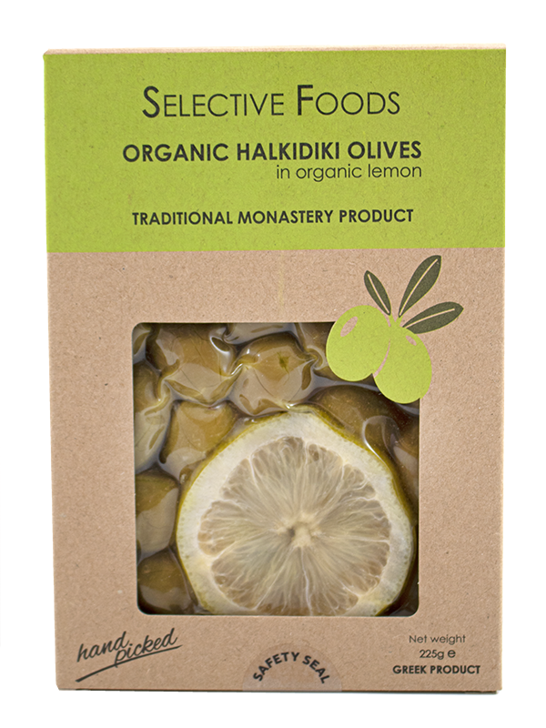 Organic Halkidiki Olives with Lemon 225g (Selective Foods) Healthy