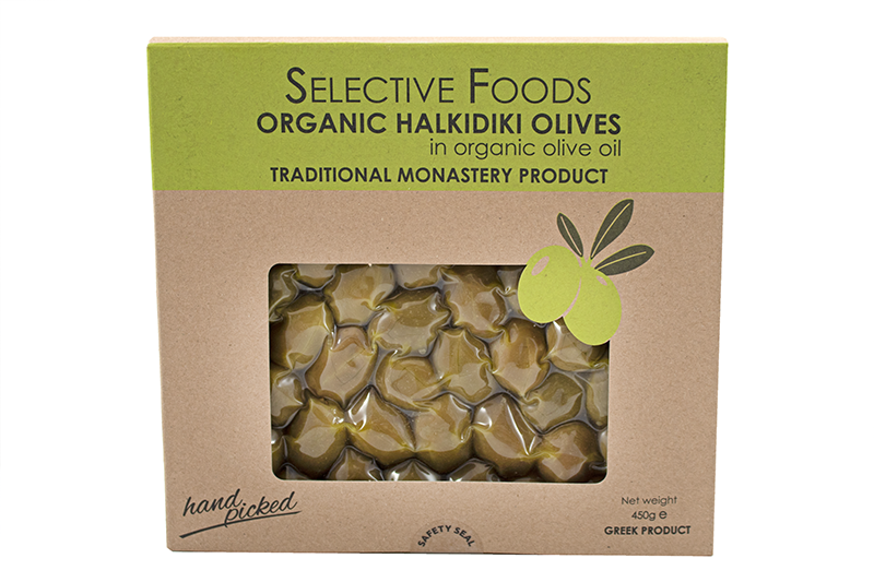 Organic Halkidiki Olives in Olive Oil 450g (Selective Foods) Healthy