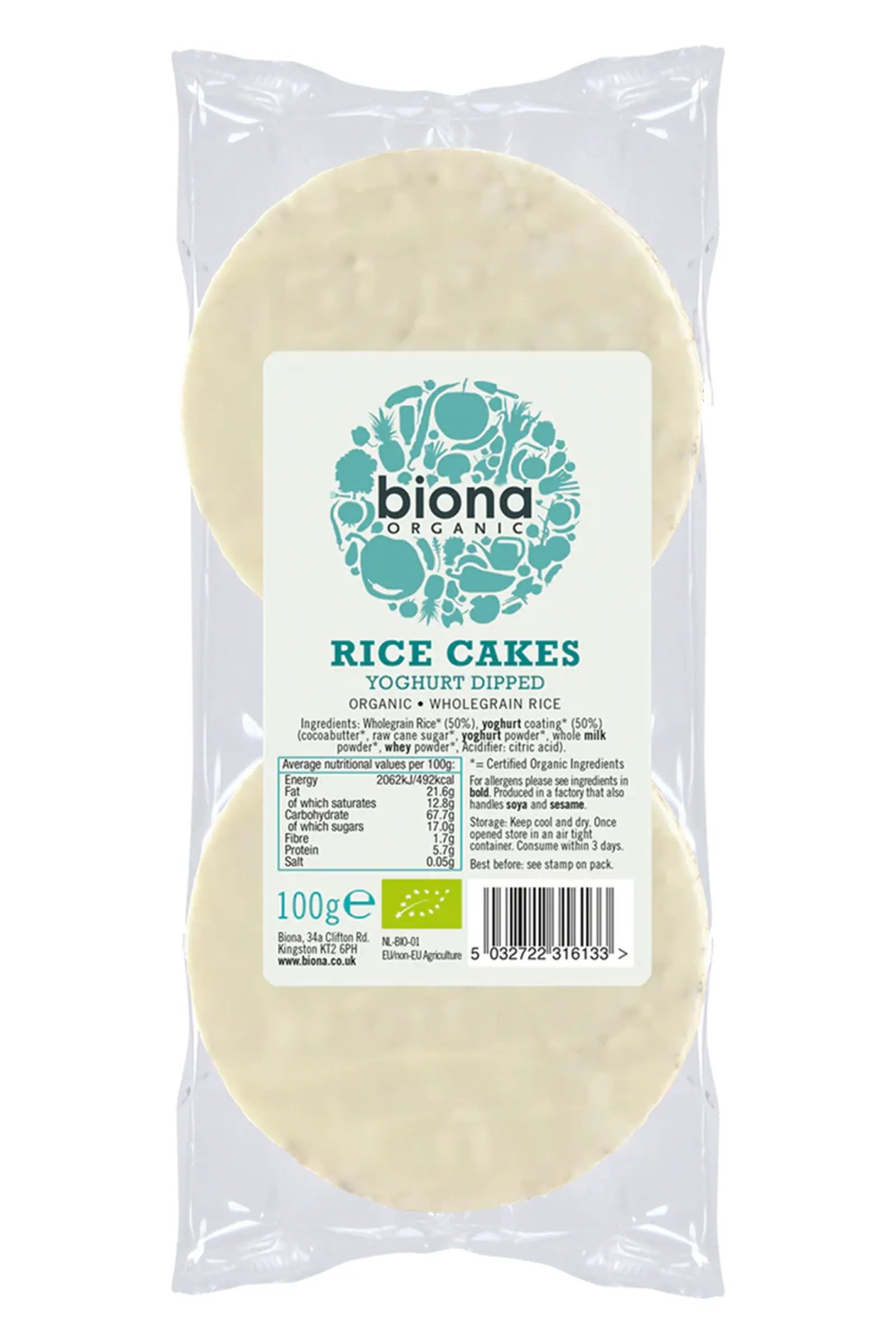 Organic Yoghurt Coated Rice Cakes 100g (Biona) Healthy Supplies