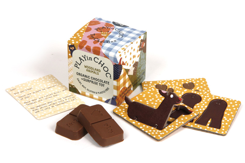 Woodland Animal Toy with Organic Chocolate, Gift Box 50g (PLAYin CHOC)