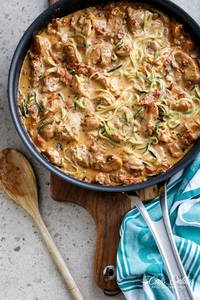 Creamy Parmesan Chicken Zoodles (via cafedelites.com)