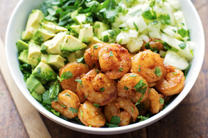 Prawn and Avocado Salad with Miso Dressing (via pinchofyum.com)