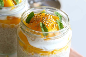 Coconut Chia Pudding with Mango & Mint (via talesofakitchen.com)