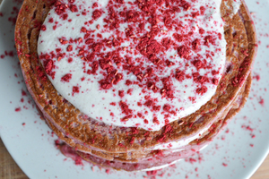 Pink Berry Pancakes with Cashew Cream