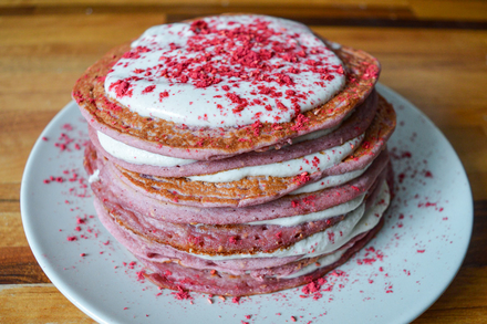 Pink Berry Pancakes with Cashew Cream