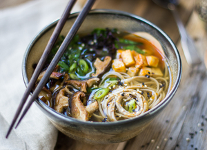 Miso and Soba Noodle Soup with Roasted Sriracha Tofu (via bojongourmet.com)