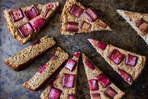 Honey Rhubarb Quinoa Cornbread (via edibleperspective.com)