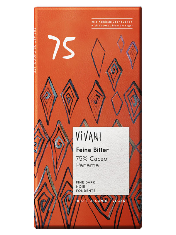 Vegan 75% Dark Chocolate Bar 80g, Organic (Vivani)