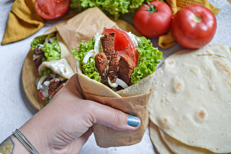 Vegan Gyros with Flatbreads and Tzatziki Sauce