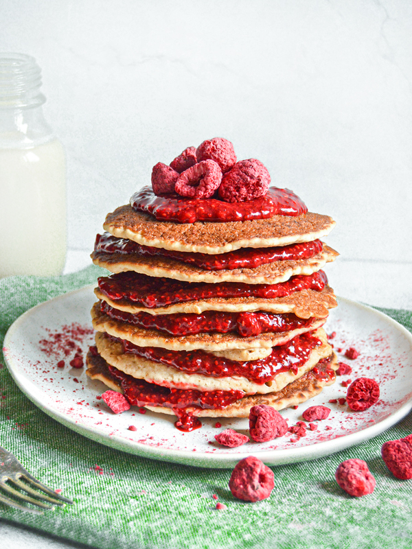 Peanut Butter and Raspberry Jam Pancakes (Vegan &#038; Gluten-Free)