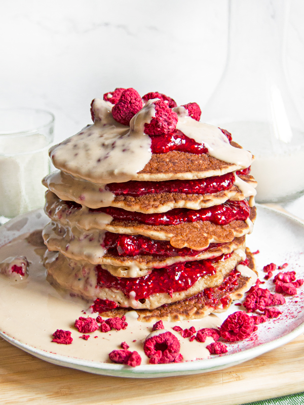 Peanut Butter and Raspberry Jam Pancakes (Vegan &#038; Gluten-Free)