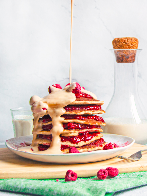 Peanut Butter & Raspberry Jam Pancakes 