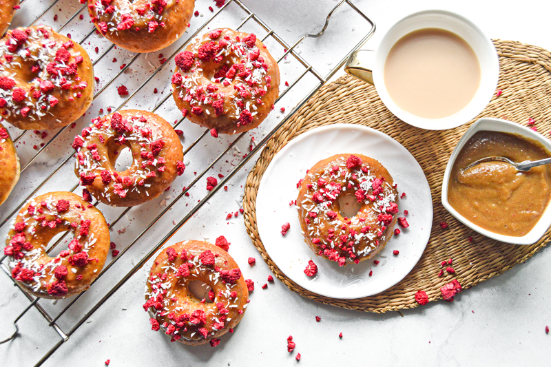 Healthy Vegan Donuts with Miso Caramel &#038; Raspberries