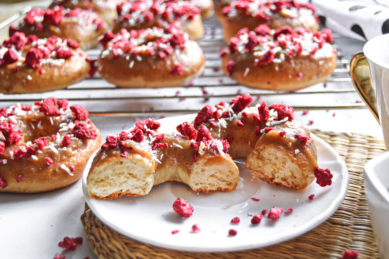 Healthy Vegan Donuts with Miso Caramel &#038; Raspberries