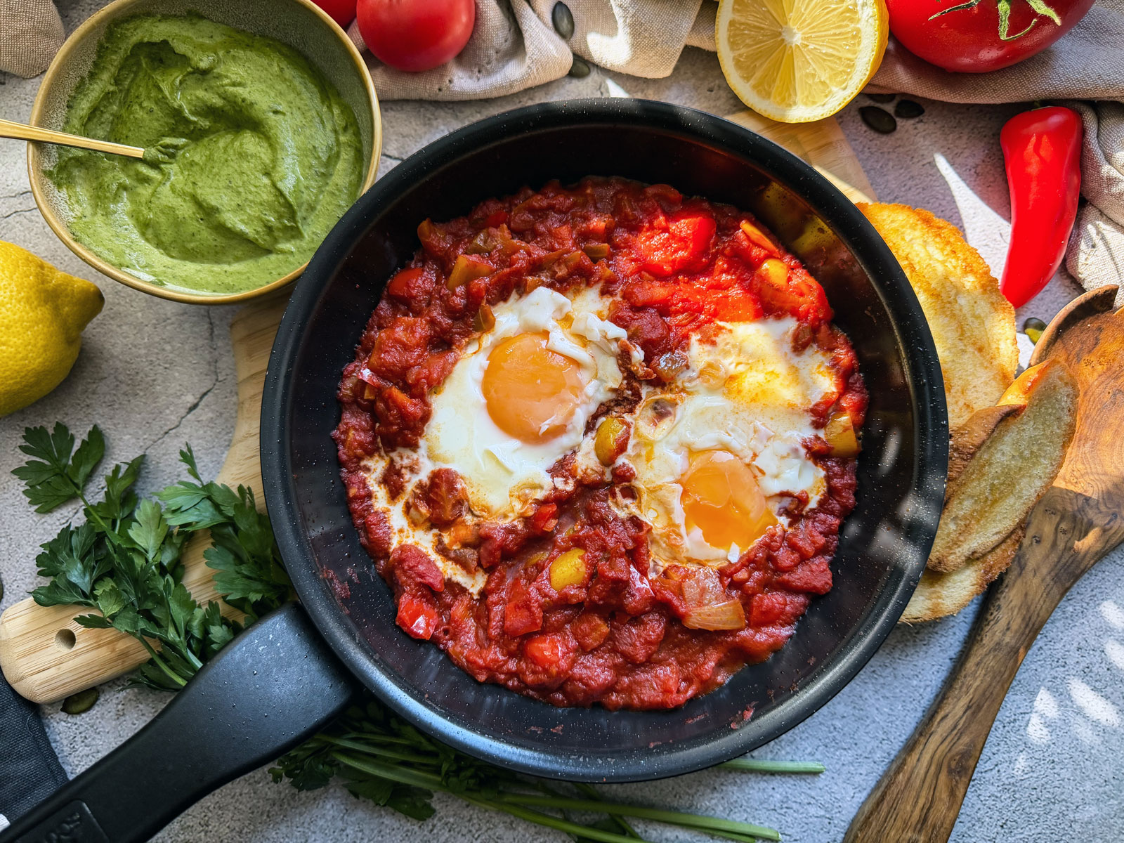 Pumpkin Seed Shakshuka with Green Tahini