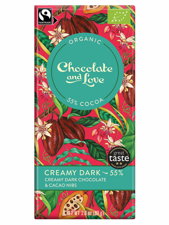 Creamy Dark Chocolate with Cocoa Nibs, Organic 80g (Chocolate and Love)