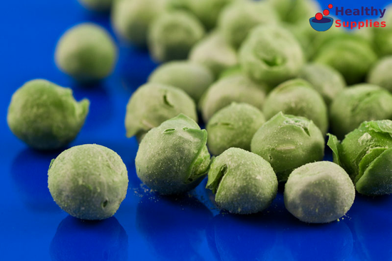 Close up freeze-dried garden peas.