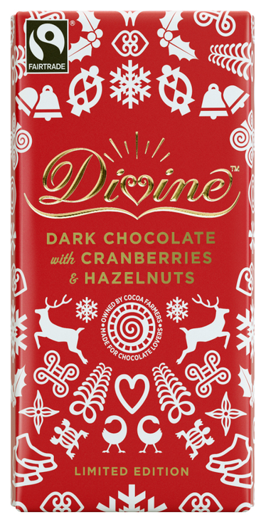Fairtrade Hazelnut & Cranberry Dark Chocolate Bar 100g (Divine)