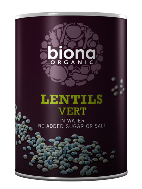 Dark Green Lentils in Water, Organic 400g (Biona)