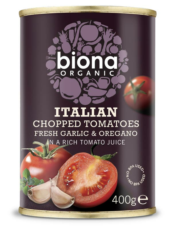 Organic Chopped Tomatoes with Garlic & Oregano 400g (Biona)