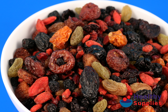 A grand mixture of various raisins, cherries and berries