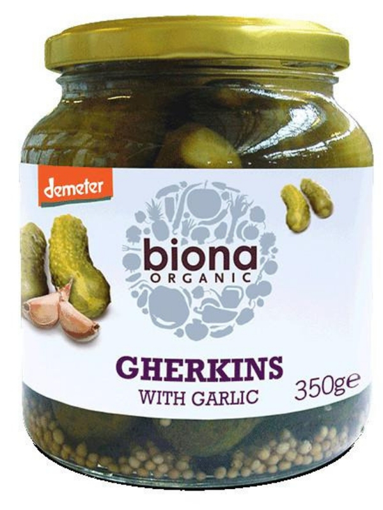 Gherkins with Garlic 350g, Organic (Biona)