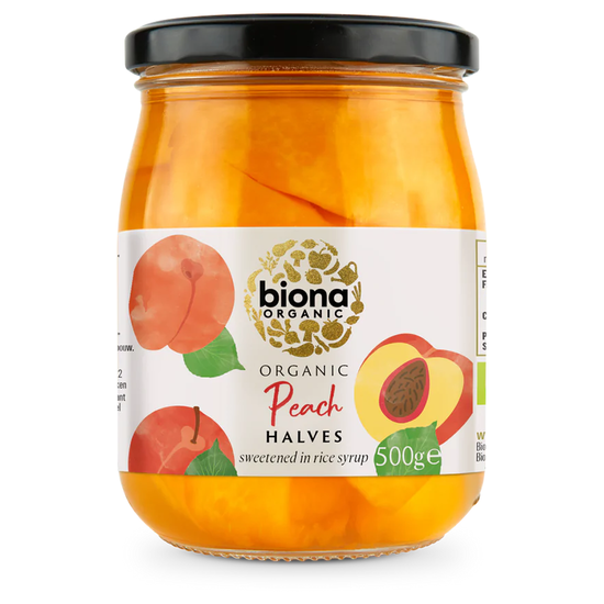 Organic Peach Halves in Rice Syrup 550g (Biona)