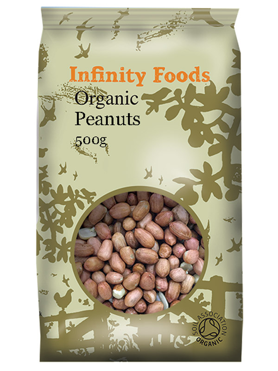Whole, plain organic peanuts by Infinity Foods.
<br>No salt, and with the wholesome skins still on!