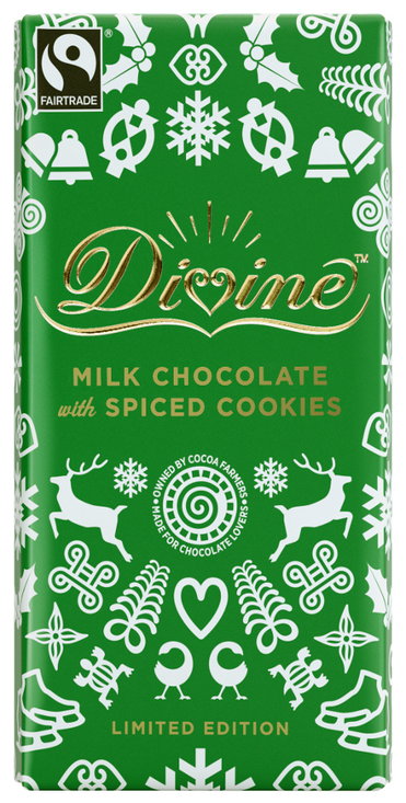 Fairtrade Milk Chocolate Bar with Spiced Cookies 100g (Divine)