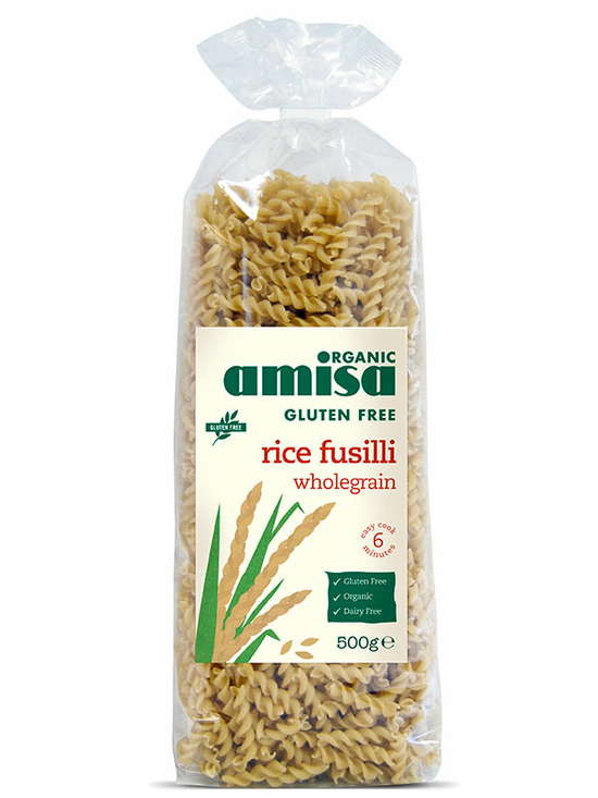 Wholegrain Rice Fusilli, Gluten Free, Organic 500g (Amisa)