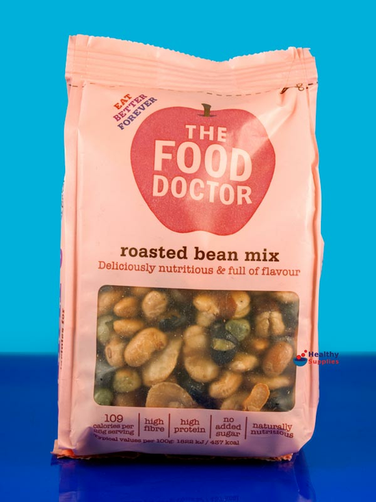 A tub of tasty roasted beans and peas.