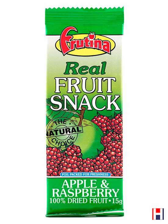 Fruity apple and raspberry snack.