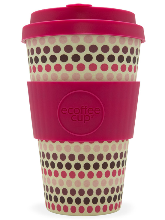 Bamboo Fibre Pink Polka Coffee Cup 400ml (Ecoffee Cup)