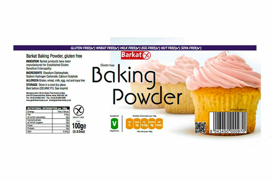 This baking powder comes in a small, round pot.