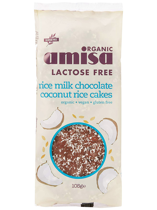 Lactose Free Chocolate & Coconut Rice Cakes, Organic 105g (Amisa)