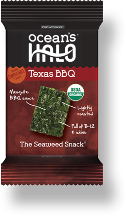 Texas BBQ Seaweed Snack, Organic 4g (Ocean's Halo)