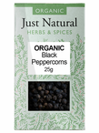 Whole Black Peppercorns 25g, Organic (Just Natural Herbs)