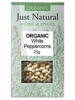 Whole White Peppercorns 25g, Organic (Just Natural Herbs)