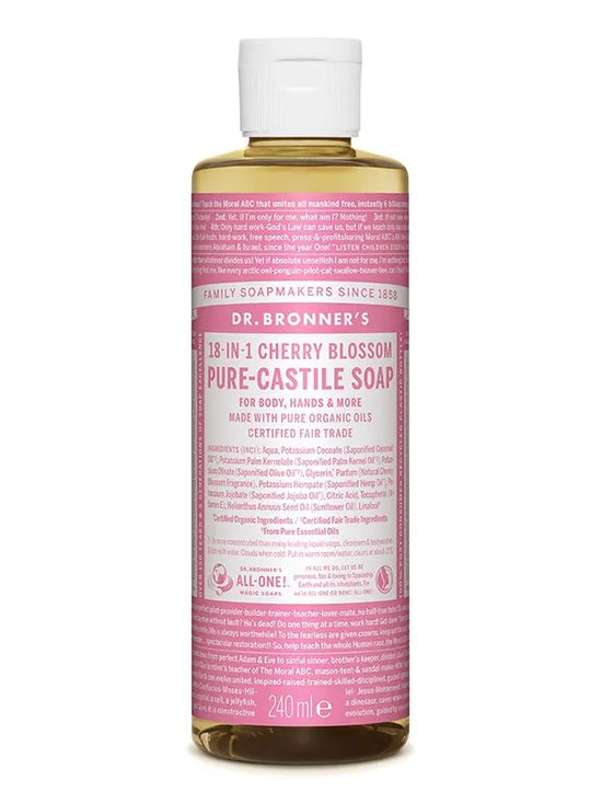 18-in-1 Hemp Cherry Blossom Castile Liquid Soap 240ml (Dr Bronner's)