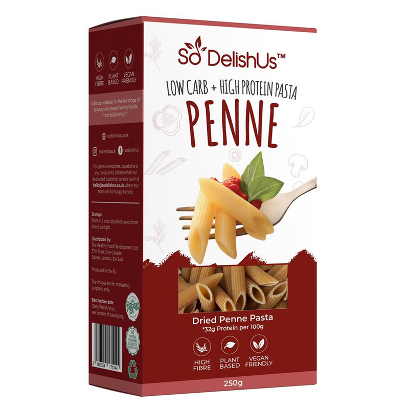 Low Carb High Protein Penne Pasta 250g (SoDelishUs) Healthy Supplies