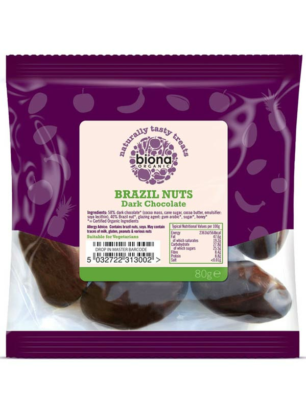 Dark Chocolate Covered Brazil Nuts, Organic 80g (Biona) Healthy Supplies