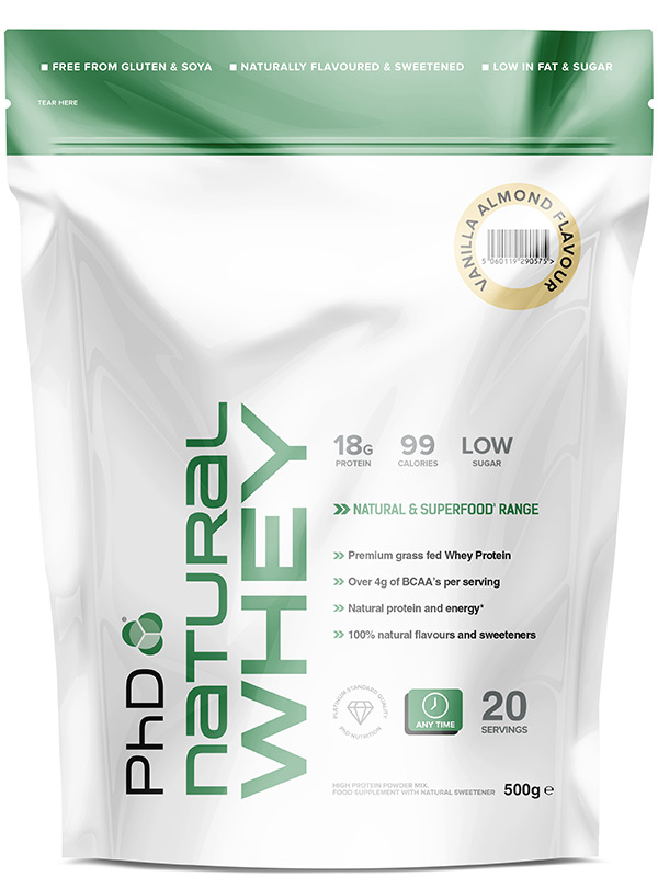 Natural Vanilla & Almond Whey Protein Powder 500g (PhD Natural Performance Range) Healthy Supplies