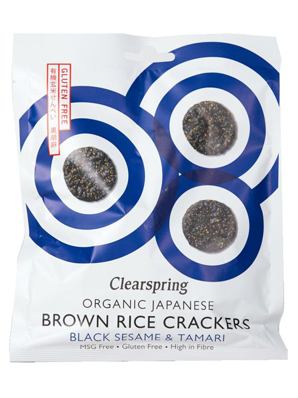 Brown Rice Crackers with Black Sesame, Organic 40g (Clearspring)