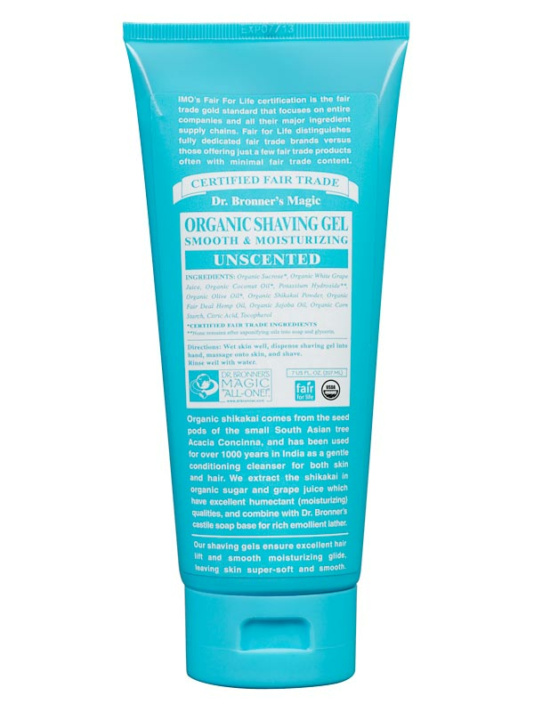 Unscented Shaving Gel, Organic 208ml (Dr. Bronner's) Healthy Supplies