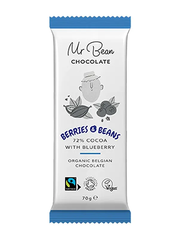 Organic Berries and Beans Chocolate Bar  70g (Mr Bean Chocolate)