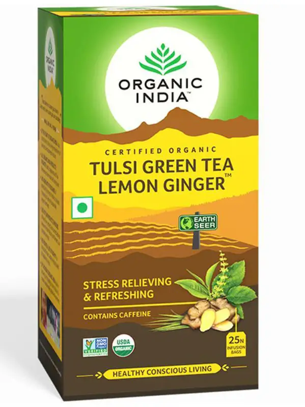 Organic India Tulsi Tea Lemon Ginger - 18 Tea Bags - Case of 6